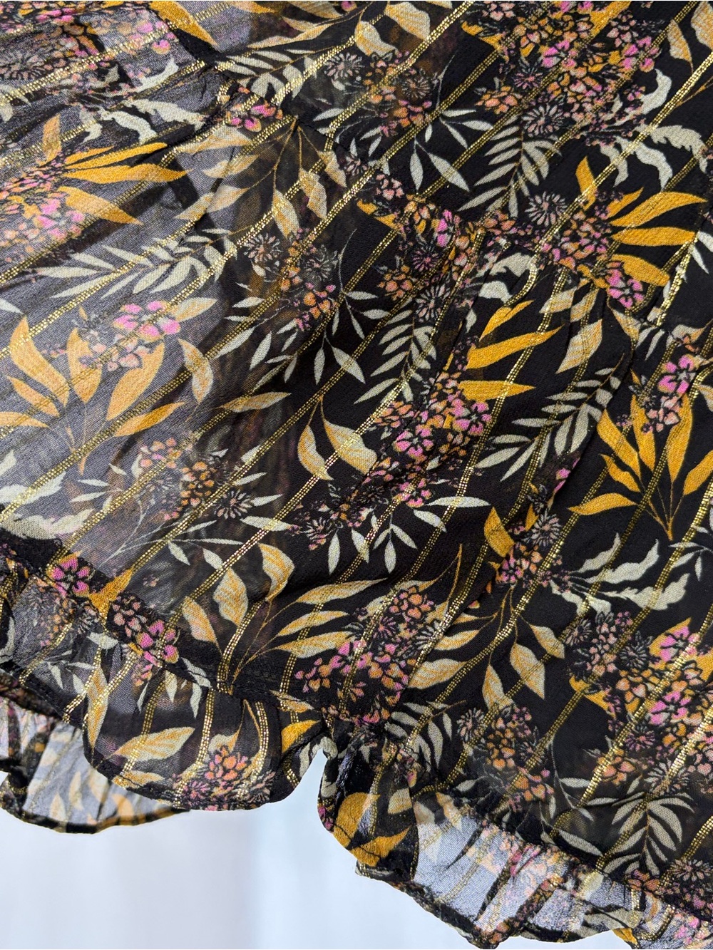 Zara Women’s Small Black Gold Floral & Striped Tiered Mini Skirt - Picture 6 of 15